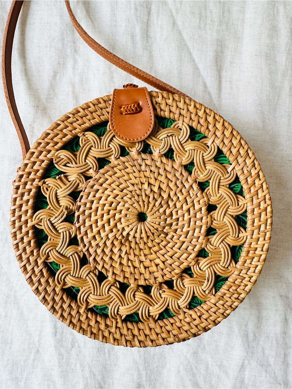 Handwoven Rattan Straw Crossbody Batik Coastal Boho Festival Bag Beach Purse